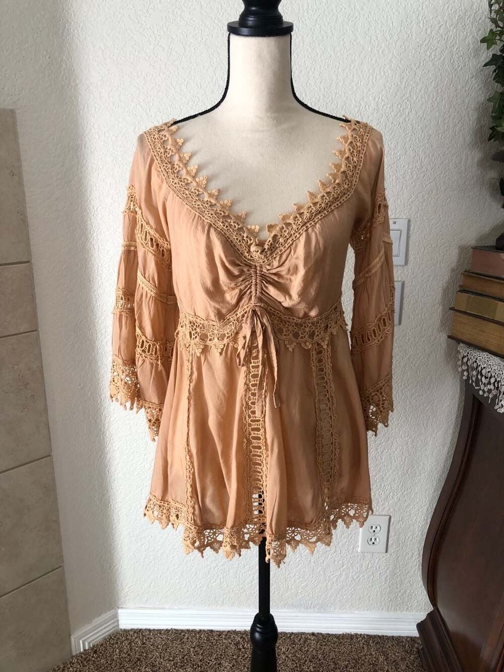 Boho Crochet  Bell Sleeve Tunic Top